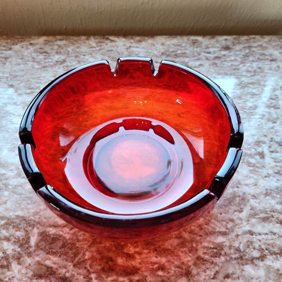 Viking Glass Red Glass Large Ashtray. Mid-century Modern Era, Vintage, smoke - Picture 2 of 10